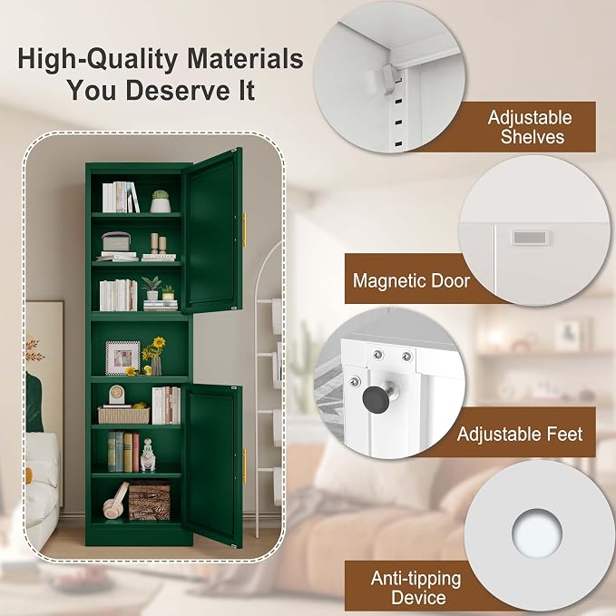 67" Tall Narrow Storage Cabinet Metal Bathroom Cabinet - Image 4