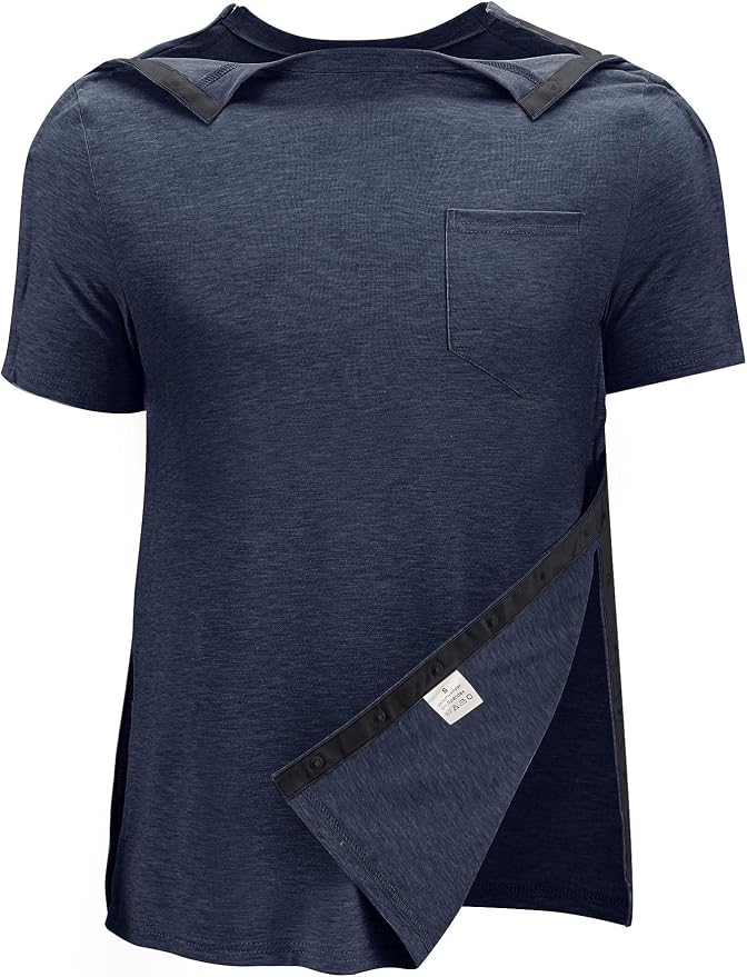 Poriff Men's Post Shoulder Surgery Recovery Shirts Full Tear Away Short Sleeve - Image 3