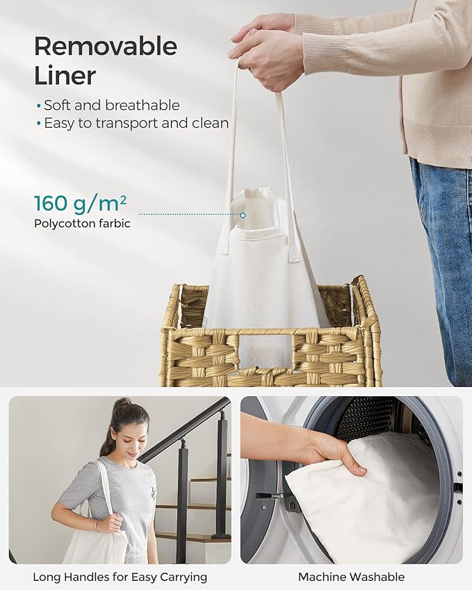 SONGMICS Laundry Hamper with Lid, 23.8 Gallon Synthetic Rattan Clothes Laundry - Field & Grace