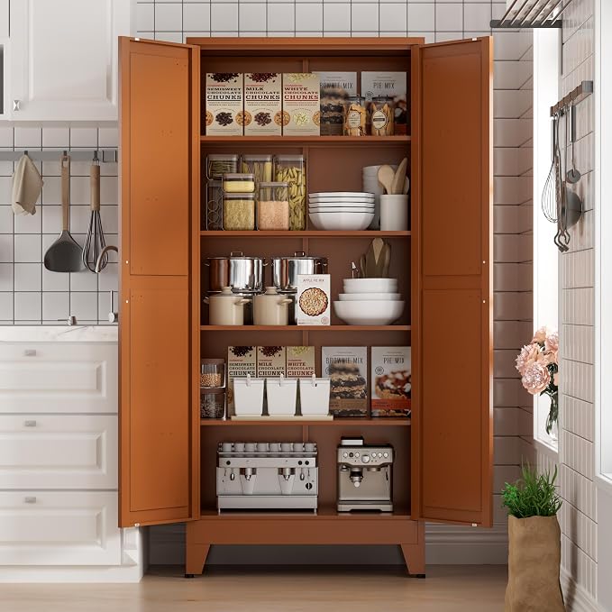 COFaR 5 Tier Metal Kitchen Storage Cabinets, Farmhouse Tall Cabinet - Image 8