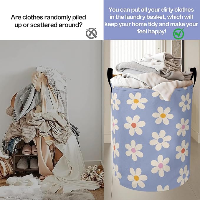 Laundry Basket-Groovy Daisy Flowers Foldable Waterproof Oxford Cloth Funny Tote - Image 7