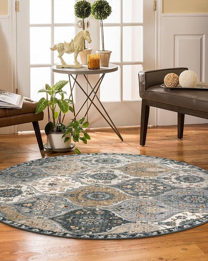 Lahome Moroccan Trellis Round Area Rugs, Washable Small Round Rug 3ft Non-Slip - Image 5