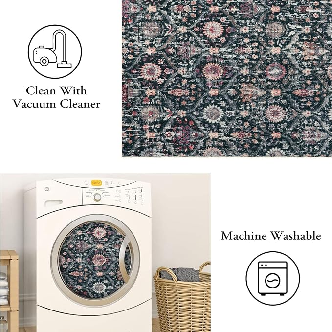 Lahome Moroccan Trellis Washable Round Area Rug, Round Rug 5ft Soft Non-Slip - Image 4