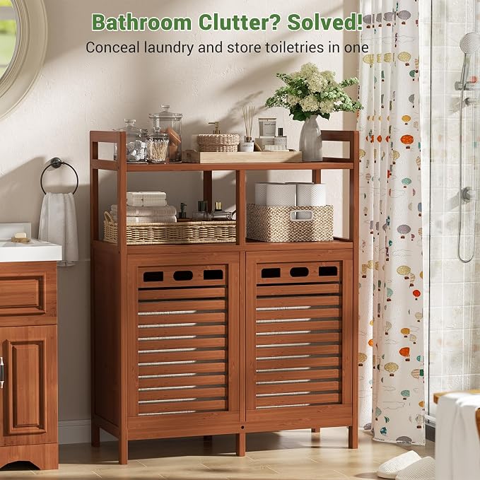 Homykic Tilt Out Laundry Hamper Cabinet, Bamboo Double Laundry Hamper - Field & Grace