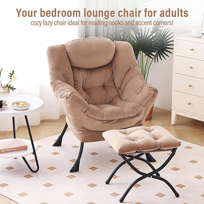 Lazy Chair with Ottoman, Modern Chair with Folding Footrest, Lounge Accent Chair - Image 3