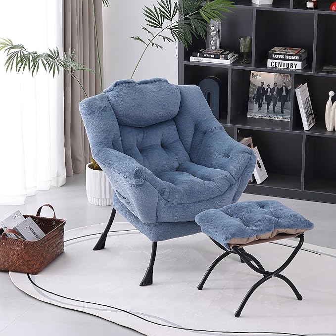 Lazy Chair with Folding Ottoman, Modern Accent Lounge Armchair with Armrests - Image 7