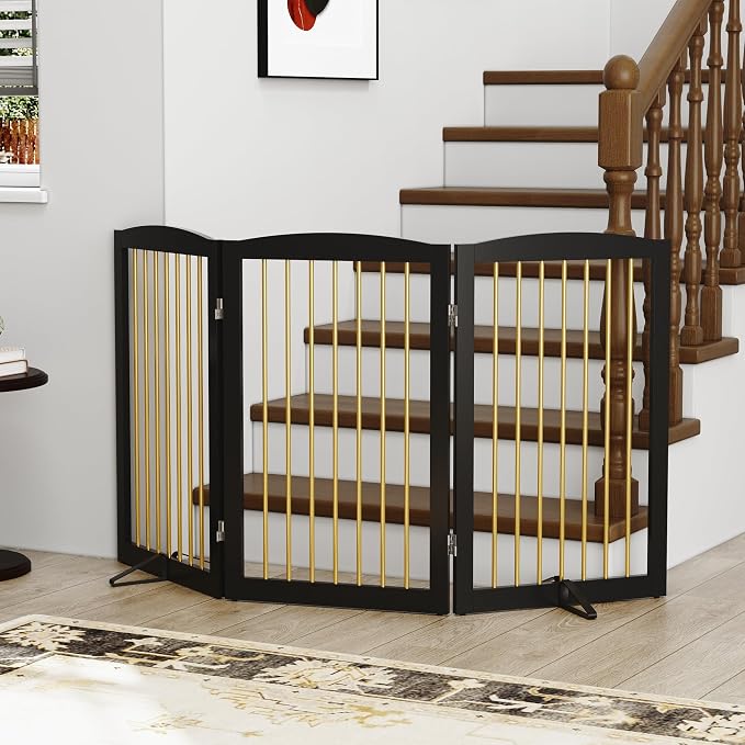 Freestanding Pet Gate for Dogs, Foldable Wooden Dog Gate for House Indoor - Image 2
