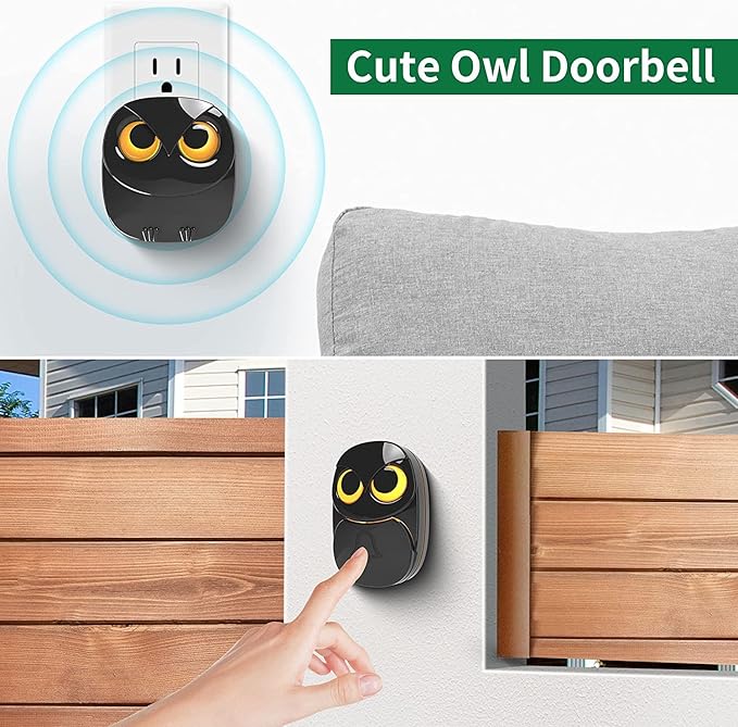Wireless Doorbell, Cute Owl Doorbell Weatherproof IP55 Outdoor Remote Push - Image 2