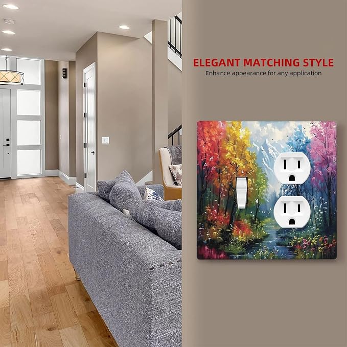 Colorful Forest Snow Mountain River Oil Painting Style Wallplates 1 Toggle 1 - Image 7