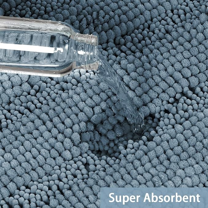 Turquoize Chenille Bathroom Rugs Set Non-Slip Bath Mats - Image 5