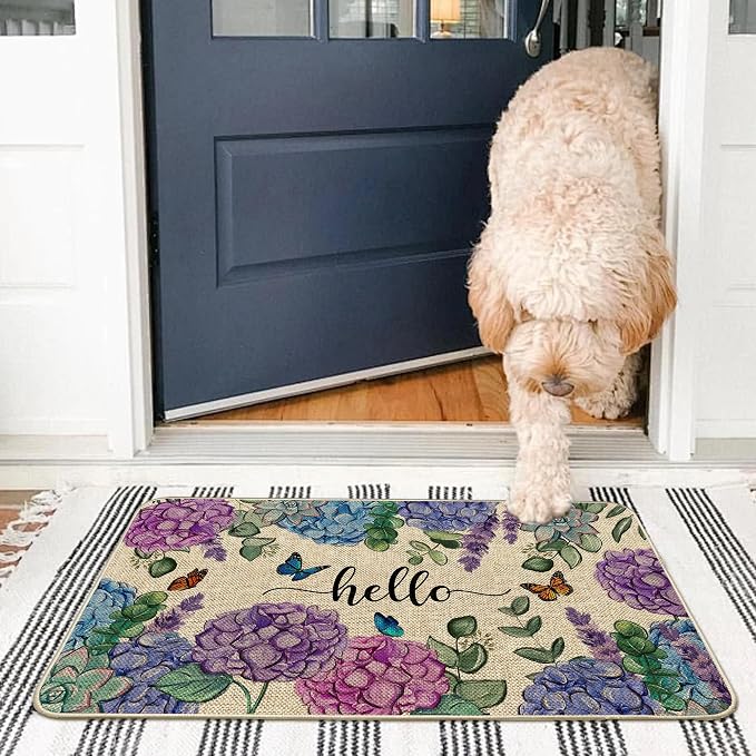 Welcome Spring Door Mat Hydrangea Flowers Doormat Indoor Outdoor Entrance - Image 4