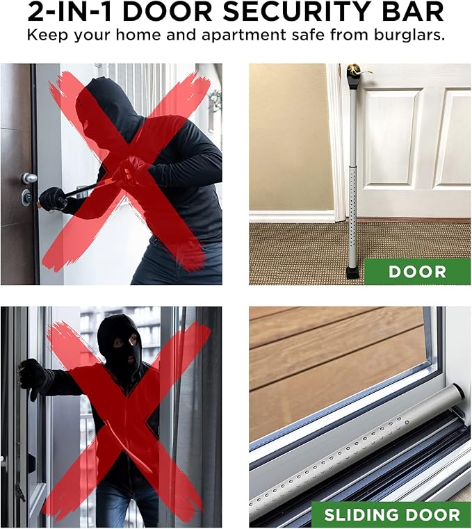 Sliding Door Security Bar, Door Jammer 2-in-1 Adjustable, Door Stoppers - Image 5