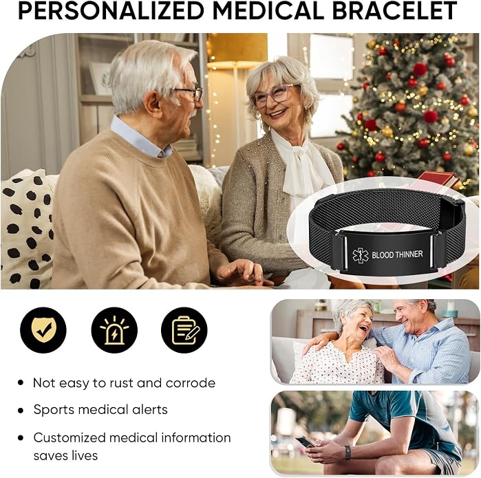 VNOX Medical Alert Id Bracelet for Men Women, Custom Engraving Adjustable - Image 8