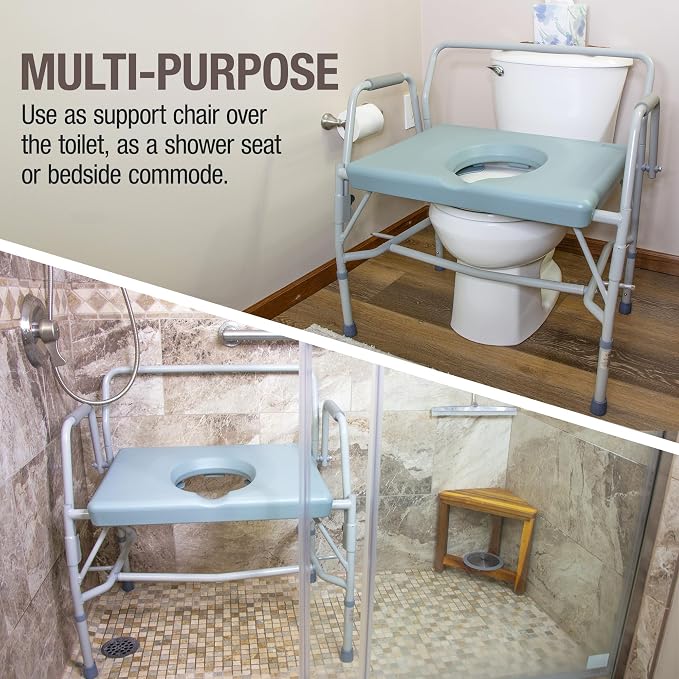 DMI Drop Arm Portable Toilet Commode, Extra-Wide Seat, 500 Pound Weight Capacity - Image 2