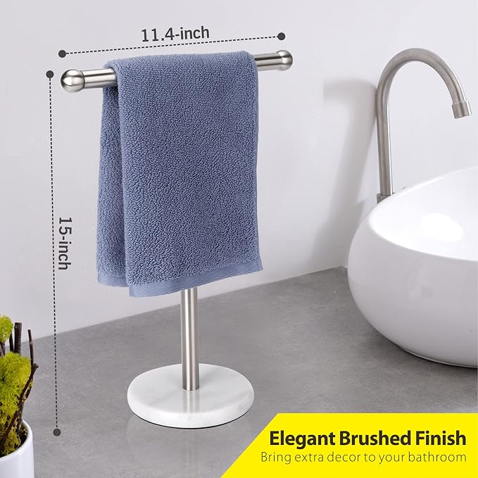 Hand Towel Holder Stand with Heavy Marble Base, T-Shape Towel Rack, - Image 3