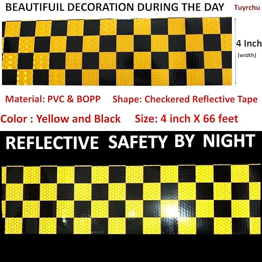 Yellow and Black Reflective Tape 4 inch X 66 feet, Outdoor Waterproof Hazard - Image 3