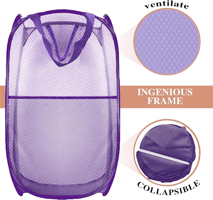 Collapsible Pop Up Laundry Hamper, Extra Large Mesh Foldable Laundry Basket - Image 5
