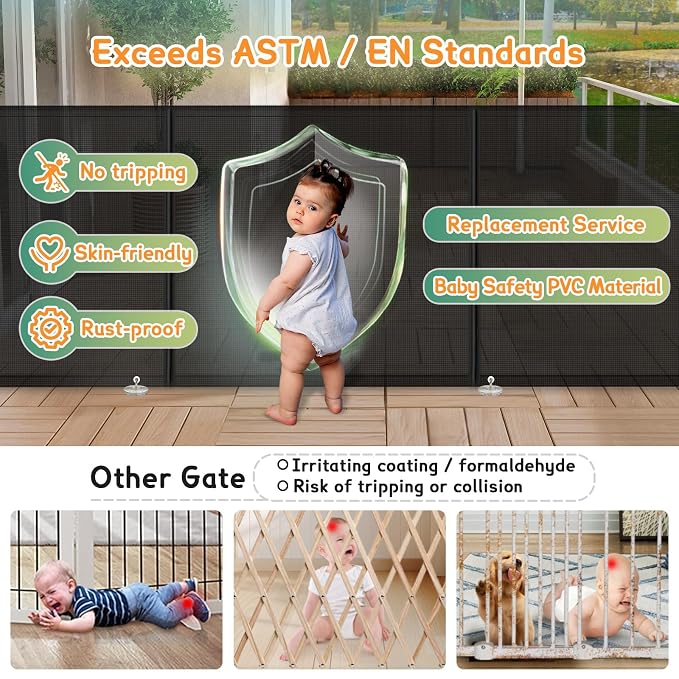 Retractable Baby Gates Extra Wide 150" x 34" Tall, Indoor/Outdoor Retractable - Image 4