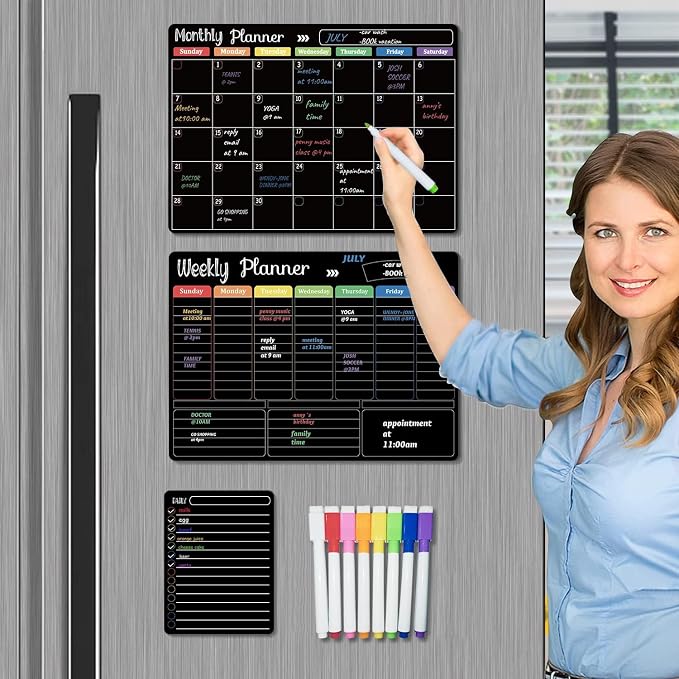 Hivillexun Magnetic Black Dry Erase Calendar White Board Set - Field & Grace