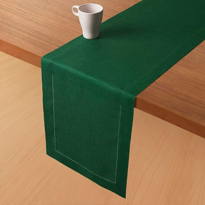 D'Moksha Homes Linen Forest Green Table Runner 90 Inches Long - Image 3