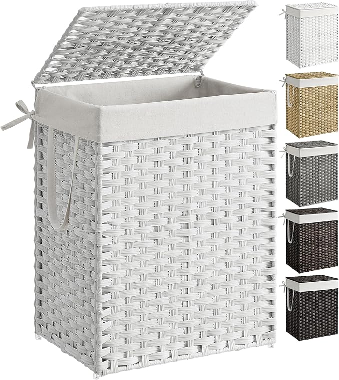 SONGMICS Laundry Hamper with Lid, 23.8 Gallon Synthetic Rattan Clothes Laundry by SONGMICSbySONGMICSHOME