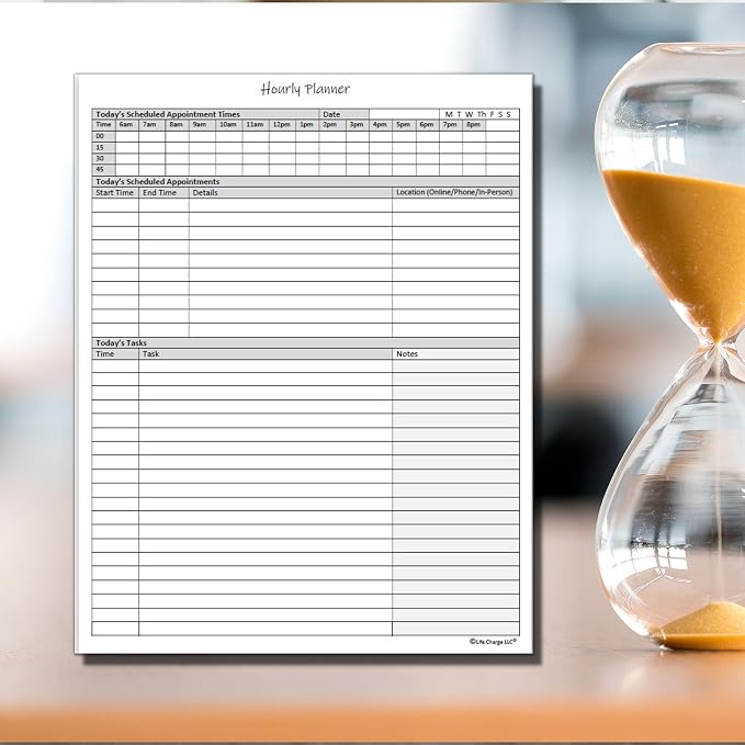 Hourly Planner Notepad. 60 Page Planning Pad w/Appointment Time Block, Task Log - Field & Grace