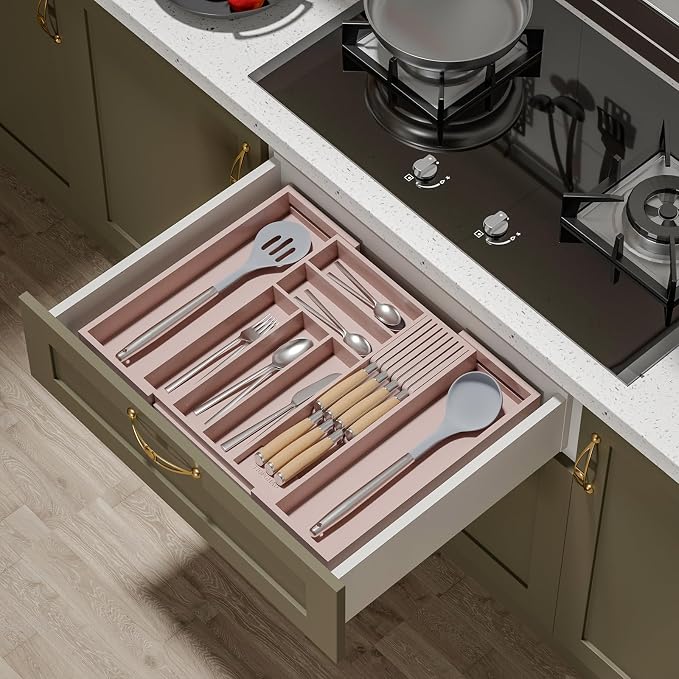 Bamboo-Silverware-Drawer-Organizer-Kitchen, Expandable Utensil Holder Cutlery - Image 3