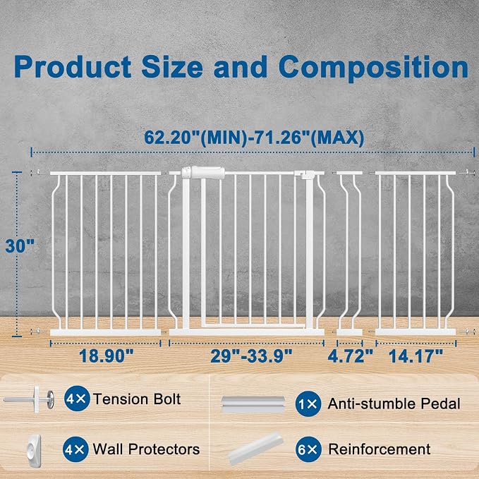 ALLAIBB Extra Wide Pressure Mounted Baby Gate Walk Through Child Kids Safety - Image 5