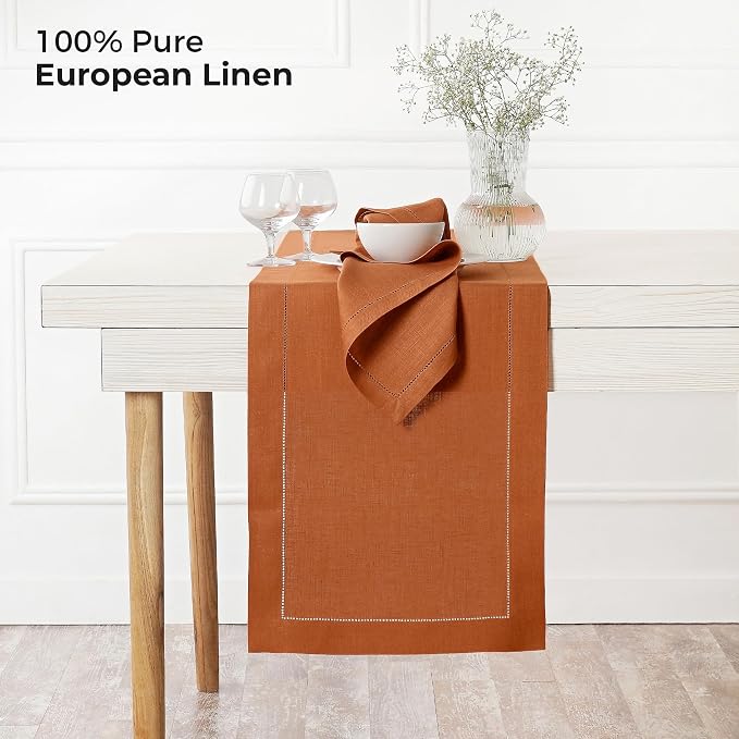 D'Moksha Homes Linen Rust Table Runner 90 Inches Long - Image 3