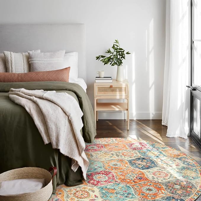 Lahome Moroccan Trellis Washable Round Area Rug, Soft Round Rugs 6ft Ultra-Thin - Image 7
