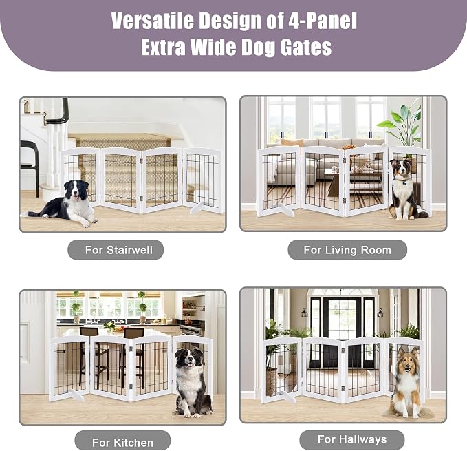 LZRS 4-Panel Freestanding Wooden Dog Gate—Extra Wide 30” Tall Foldable Pet - Image 6