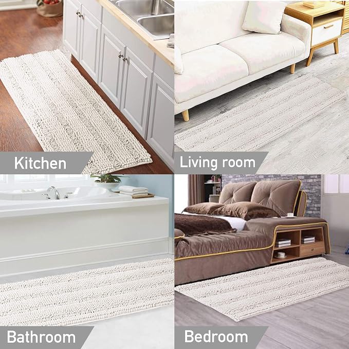 Turquoize Non Slip Shaggy Chenille Microfibers Bathroom Rug Ivory Bathroom Mat - Image 6