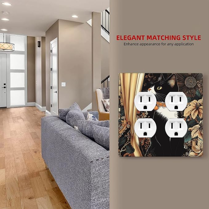 Outlet Covers Boho Mandala Floral Black Cat Vintage Flower 2 Gang Double Duplex - Image 7