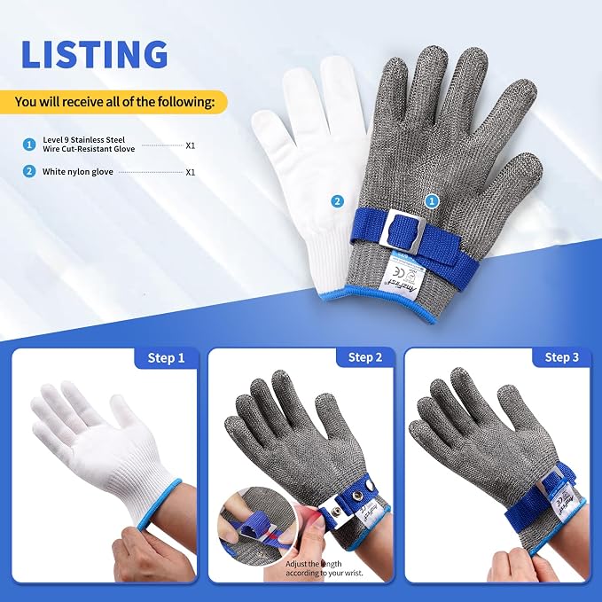Cut Resistant Glove Food Grade, Stainless Steel Mesh Metal Knife Cutting Glove - Image 4