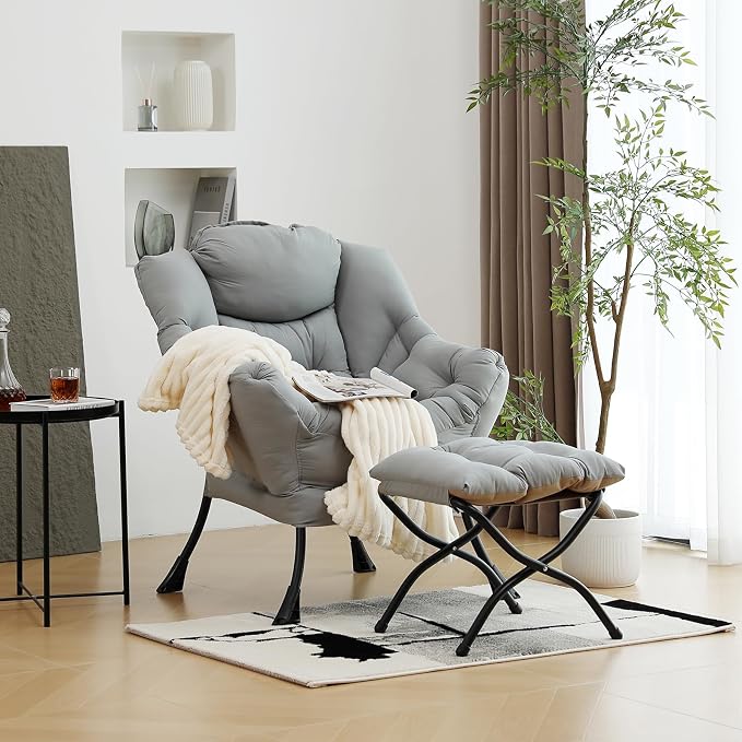 Lazy Chair with Ottoman, Modern Chair with Folding Footrest, Lounge Accent Chair - Image 2