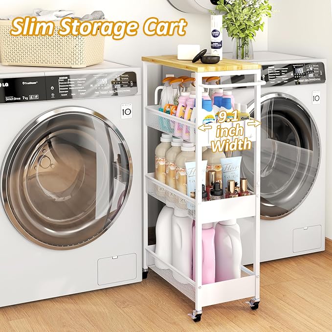 Slim Rolling Storage Cart, 4 Tier Metal Narrow Utility Cart - Image 2