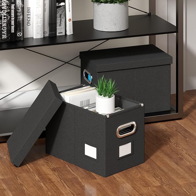 Hanging File Box with Lid, Linen Collapsible Decorative Office/Home File Cabinet - Image 3