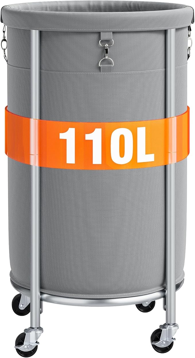 ELYKEN Laundry Hamper with Wheels, 110L Rolling Laundry Basket, Round Laundry - Field & Grace