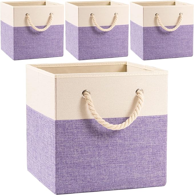 PRANDOM Large Foldable Cube Storage Bins 11x11 inch Fabric Linen Storage by Prandom