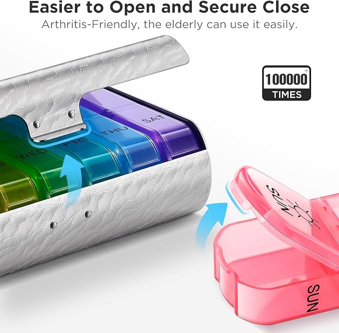 Zannaki Metal XL Weekly Pill Organizer 2 Times a Day, Large Travel Daily Pill - Image 3