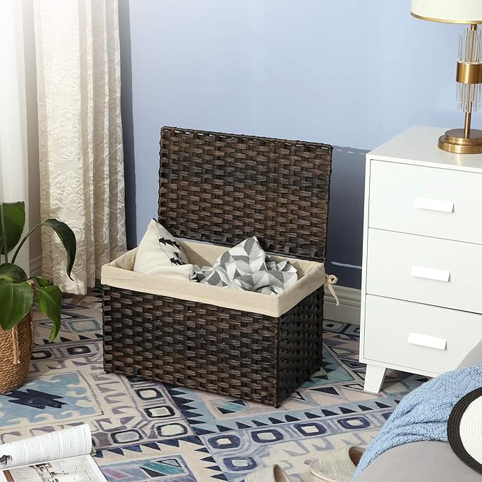 SONGMICS Storage Basket with Lid, Woven Blanket Storage Bin with Handles - Image 5