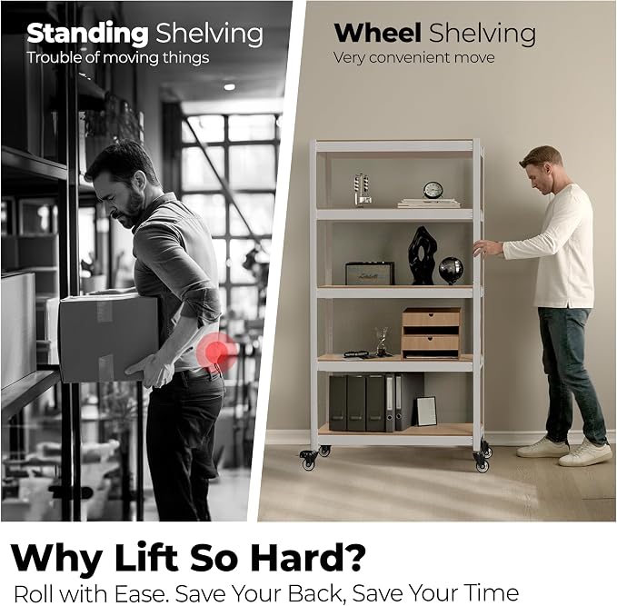 HOMEDANT House 5-Tier Metal Rolling Cart Shelf Rack Casters Heavy Duty - Image 2