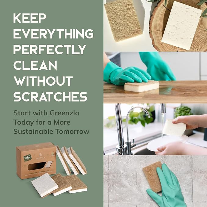 Greenzla Kitchen Sponges, Odor Free Plant-Based Dish Sponges, Non-Scratch Sisal - Field & Grace