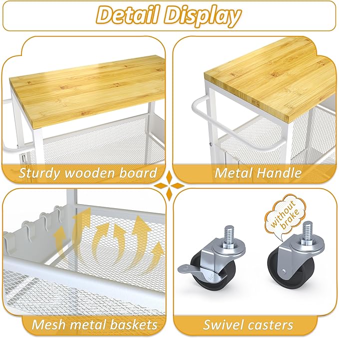 Slim Rolling Storage Cart, 4 Tier Metal Narrow Utility Cart - Image 4