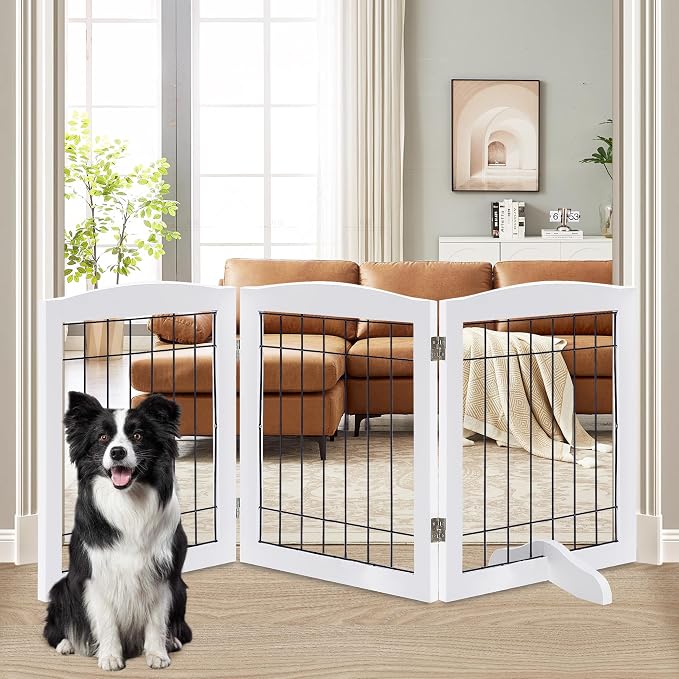 LZRS 3-Panel Freestanding Adjustable Wooden Dog Gate—30" Tall Foldable Pet by LZRSPET