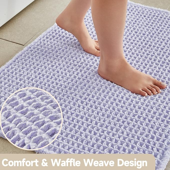 Waffle Bath Mat, Boho Bathroom Rugs Non Slip Washable Super Absorbent Quick Dry - Image 3
