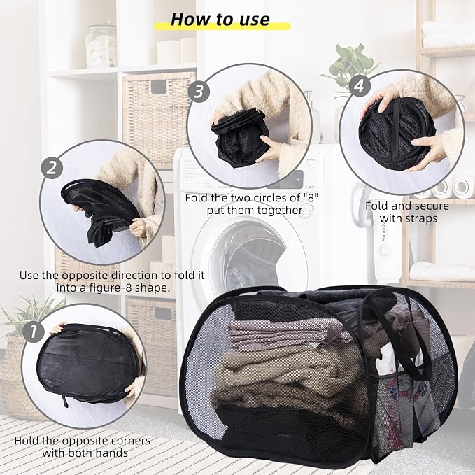 Collapsible Laundry Basket, 90L Foldable Pop-up Laundry Hamper - Image 7
