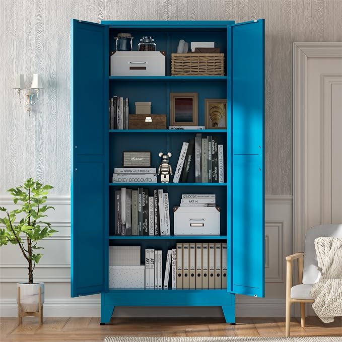 Metal Kitchen Pantry Cabinet, Farmhouse Storage Freestanding Cupboard - Image 5