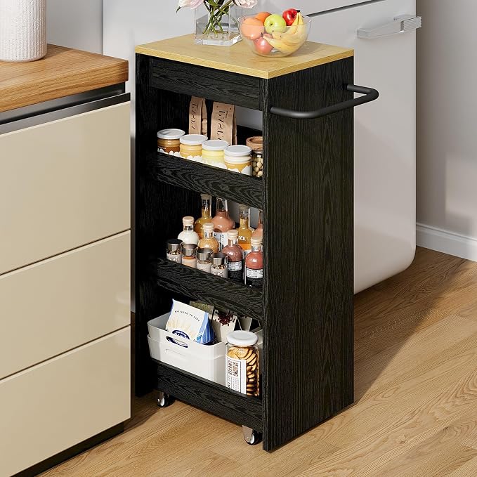 IRONCK Wood Storage Cart 15.8" W, 4 Tier Rolling Kitchen Cart on Wheels - Image 9
