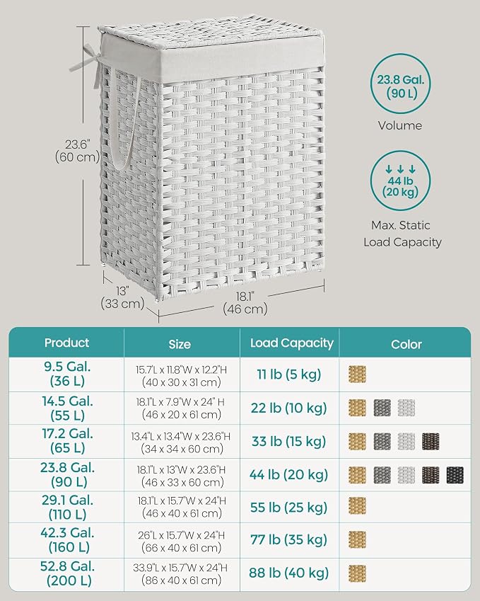 SONGMICS Laundry Hamper with Lid, 23.8 Gallon Synthetic Rattan Clothes Laundry - Image 7